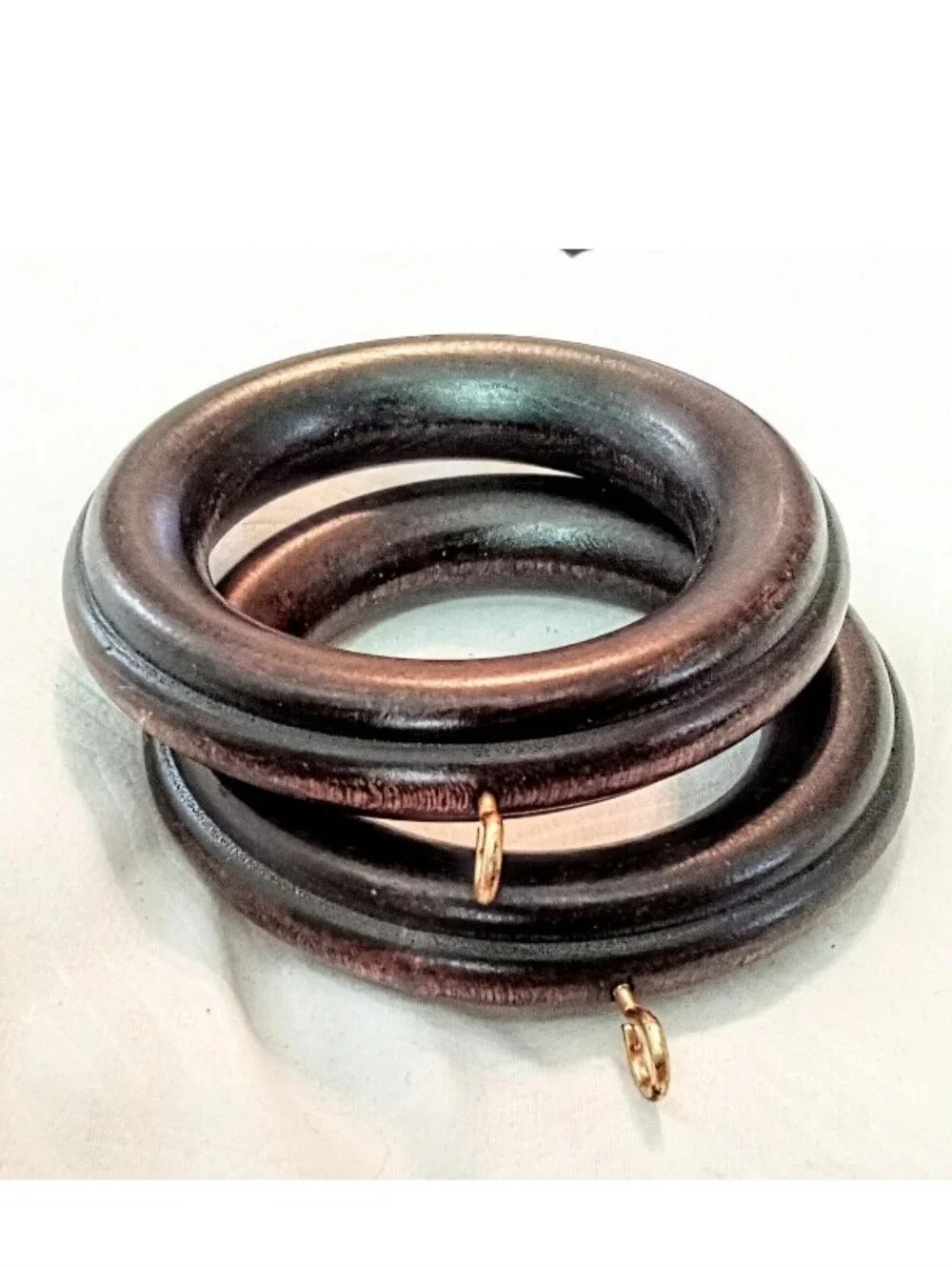 (2) Kirsch Drapery Rings Curtain Rod Rings. Mahogany Wood Design. 2.5